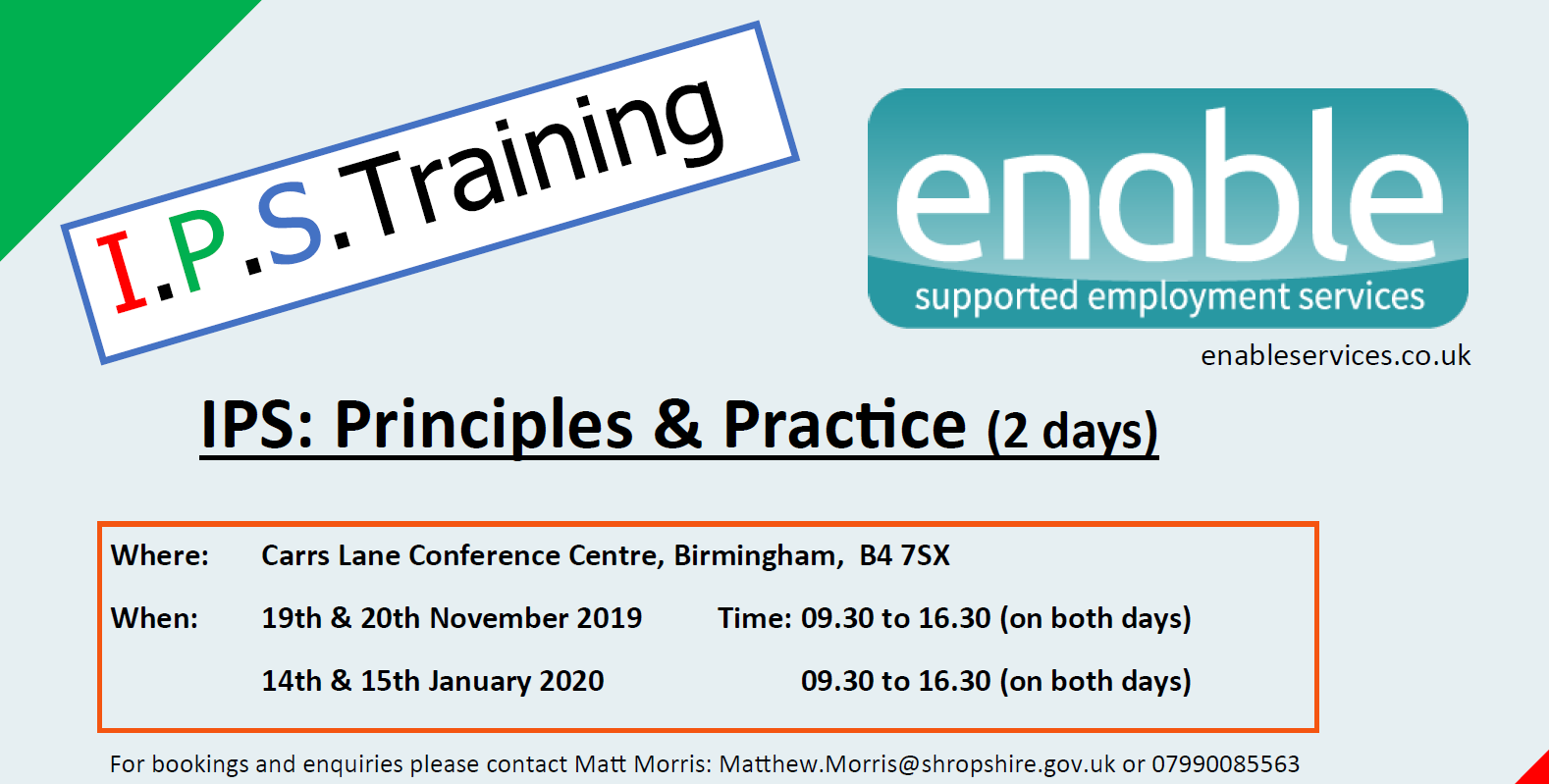 IPS Principles & Practice training Enable. Supported Employment Services